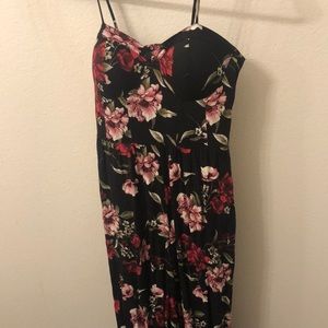 Xhilaration black and pink floral jumpsuit